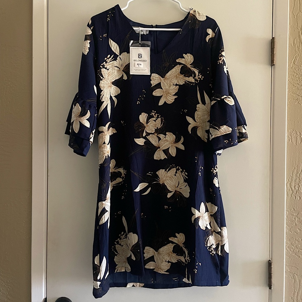 Floral Navy and Cream Tunic Dress